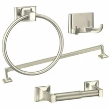 4 Piece Towel Bar Set Bath Accessories Bathroom Hardware - Brushed Nickel