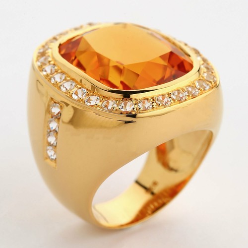 Huge Natural Men's Orange Citrin Ring, Men's 14K Yellow Gold Ring New - Picture 10 of 12