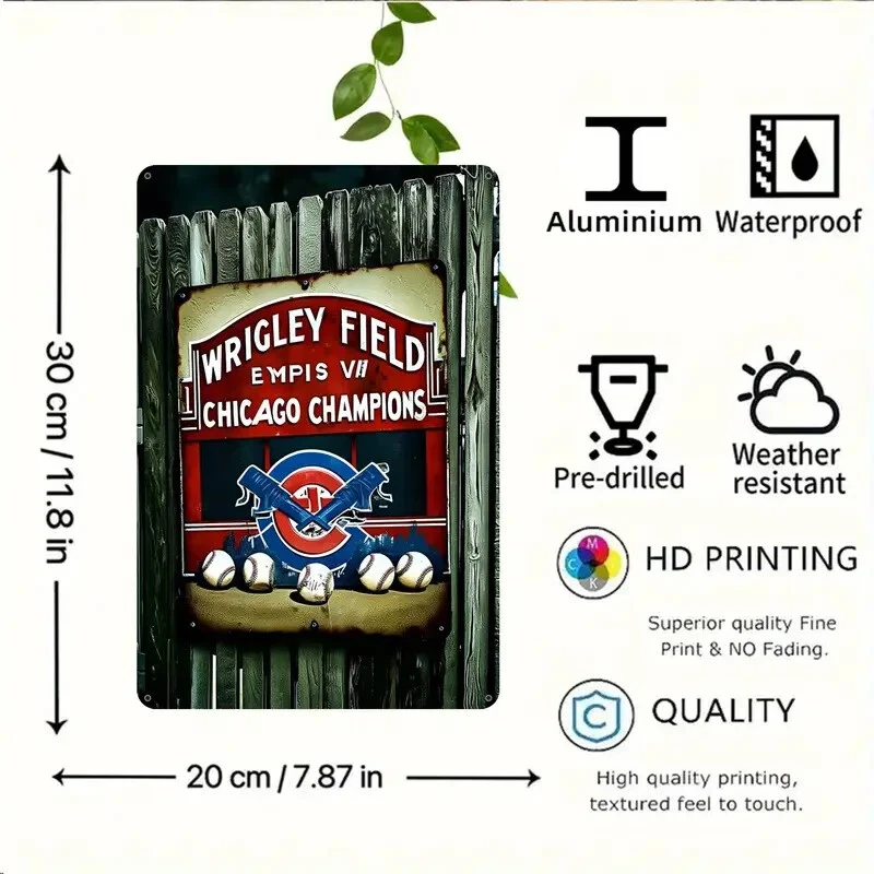 Wrigley Field Champions 小熊铝壁挂装饰标志 - 全新 12x8 — 第 2/2 张图片