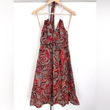 Anthropologie Moulinette Soeurs Orange Paisley Cotton Halter Dress Size 2 Boho