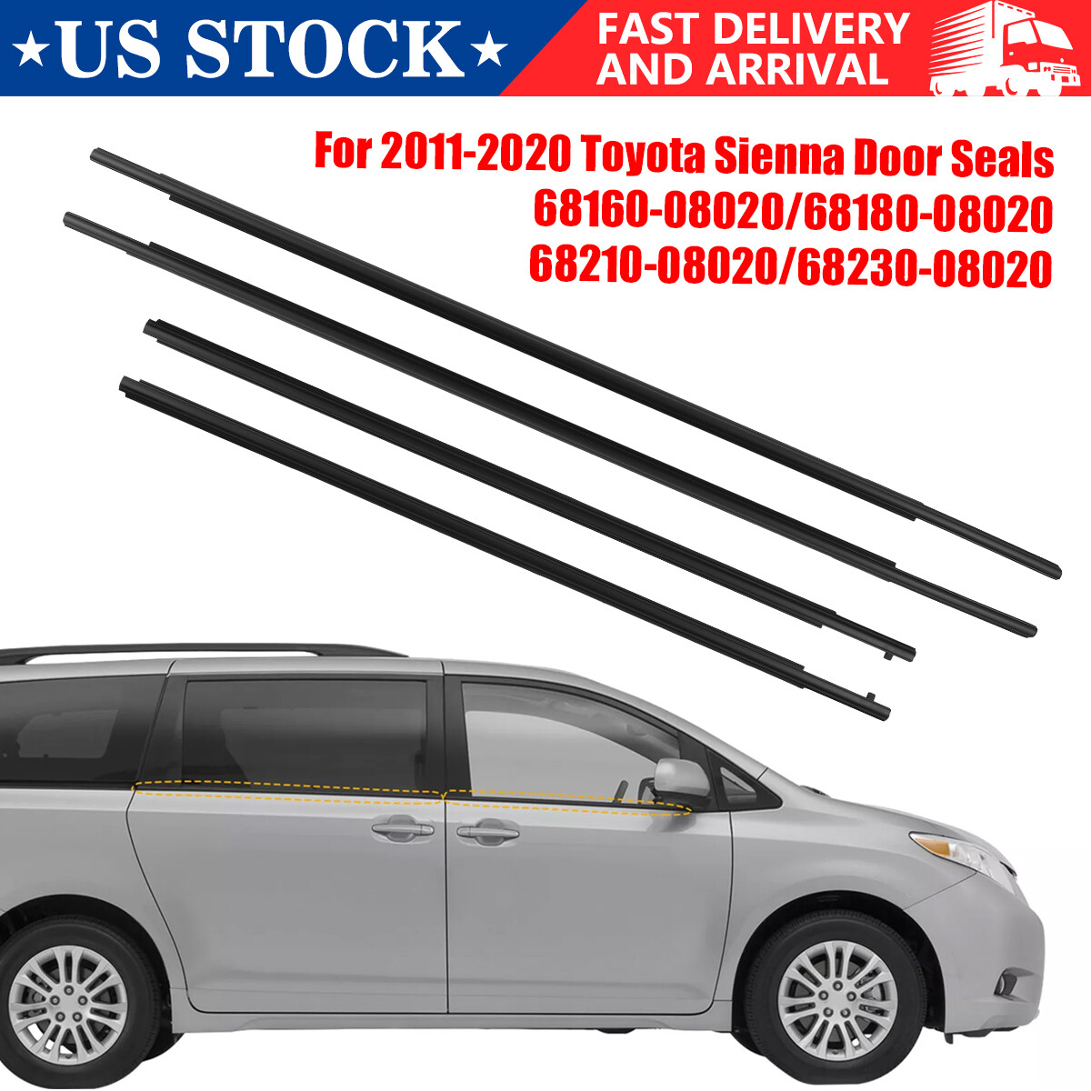 Outside Window Moulding Weatherstrip Trim Seal Belt For 2011-2020 Toyota Sienna-