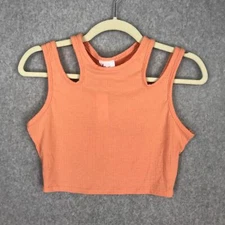 Livi Tank Top Womens Small Coral Crop Ribbed Yoga Active Basic Cut Out Basic 