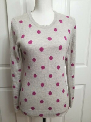 Only Mine 100% 2-ply Cashmere Gray Purple Polka Dot Sweater SMALL
