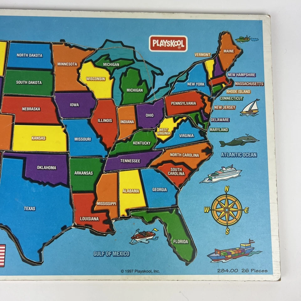 Vintage Playskool Puzzle United States Map 1997 Jigsaw Tray Wooden USA - Image 3 of 4