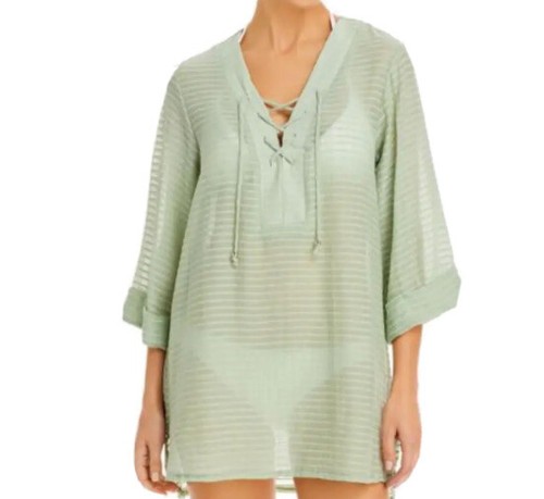MSRP $58 J. Valdi Womens Crinkled Tunic Beachwear Cover-Up color Sage