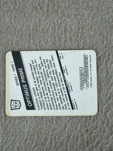 1985 Transformers Hasbro Card #1 Optimus Prime ROOKIE Card - Picture 2 of 4