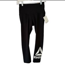 Reebok Wanderlust Black Skinny Capri High Rise Logo Leggings Women  s Size XS NEW