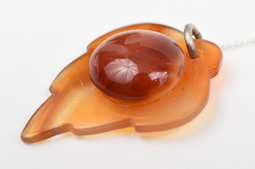 Sterling Silver 18" Chain w/ Carnelian Leaf & Half-Dome Carnelian Pendant - Picture 11 of 13