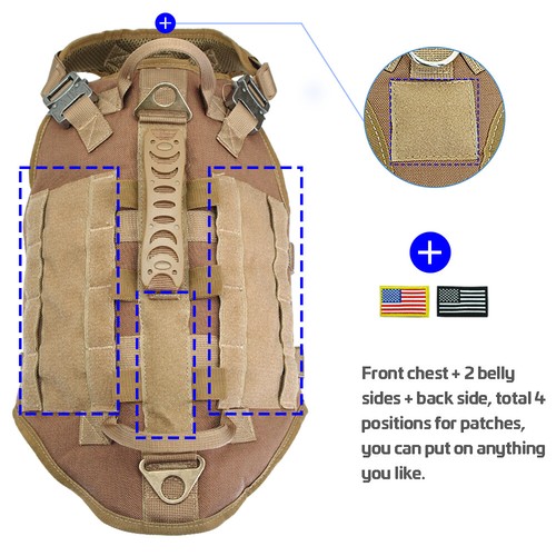 Military Tactical Pet Dog Harness with Handle Pet No Pull Training Service Vest - Picture 8 of 18