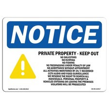 Private Property Keep Out No Solicitors OSHA Notice Sign Metal Plastic Decal