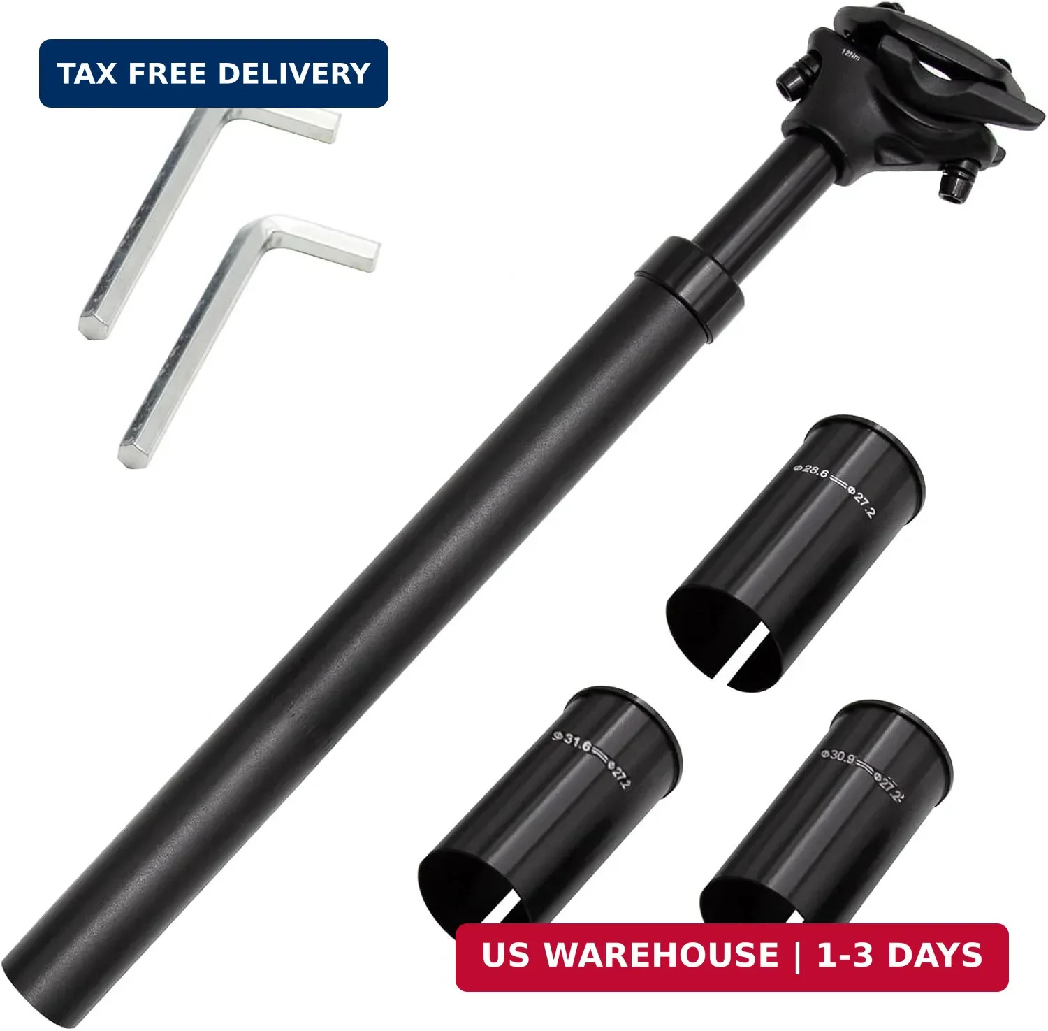 (New) Bicycle Suspension Seatpost 27.2 x 350mm with Seatpost Shims - 28.6mm / 30.9mm / (44.86 USD)