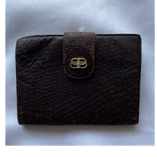 Balenciaga Vintage Brown Leather Wallet with Coin Purse and Metal Accents