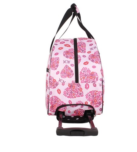 Betsey Johnson Carry-On Softside Pink Hearts XOX Polyester Rolling Duffel Bag - Picture 4 of 14
