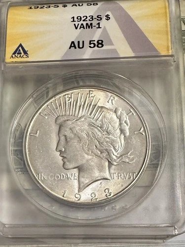 1923-S $1 Peace Silver Dollar ANACS AU 58