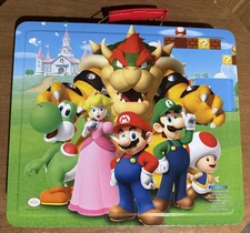 Mario Bros & Luigi Tin Carrying Case Only Red Handle, 12"L x 10.75"W x 1.75"