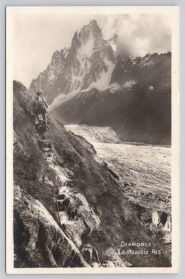 Chamonix Le Mauvais Pas RPPC Climber French Alps Glacier Mont Blanc