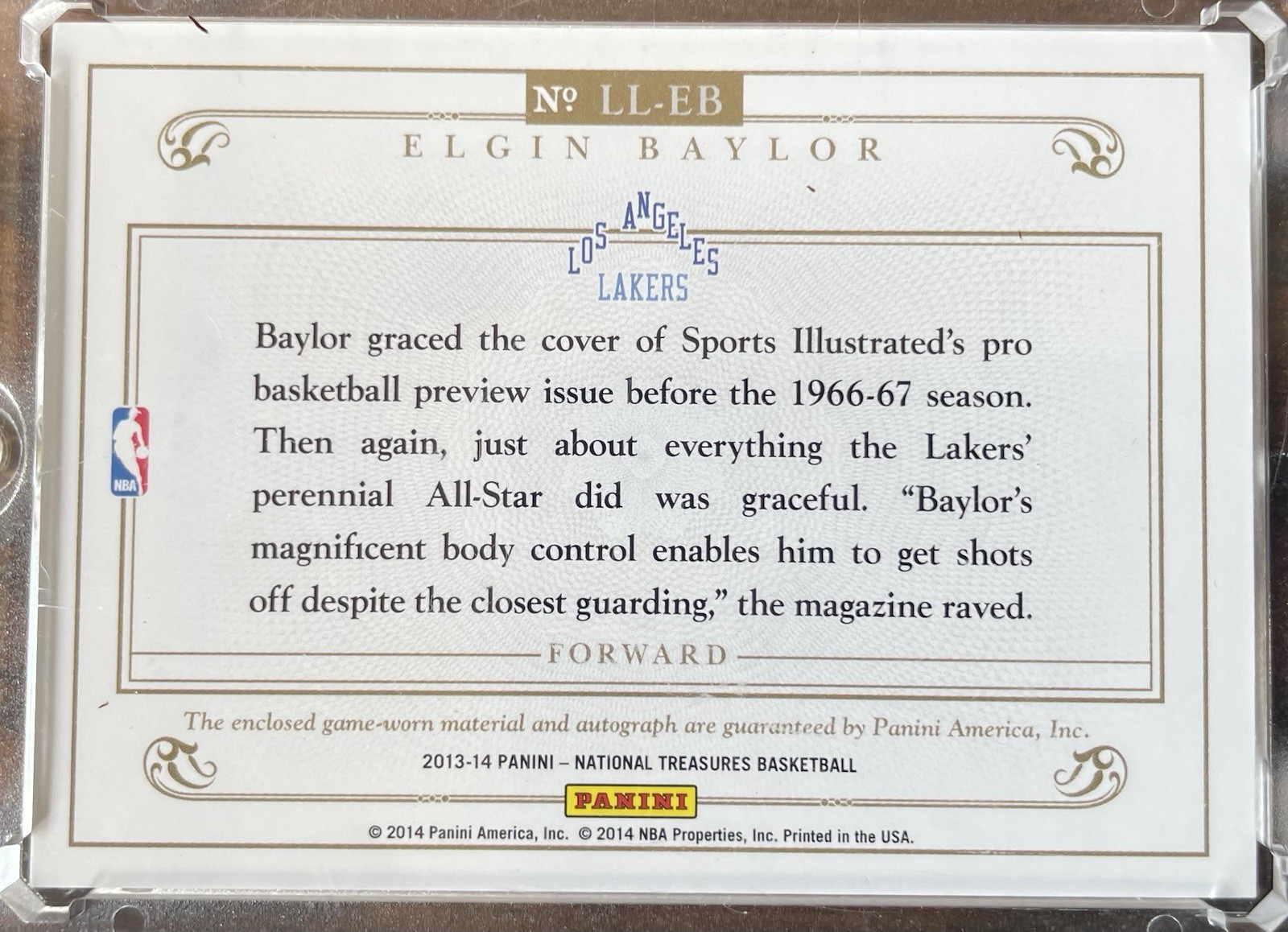 2013-14 National Treasures Elgin Baylor Game Used Patch Auto /49 HOF Lakers view 2