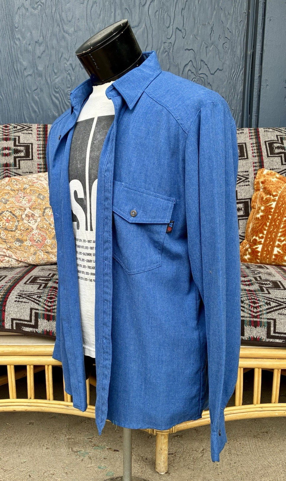 Workrite Benchmark Blue Chambray Long Sleeved Wor… - image 2