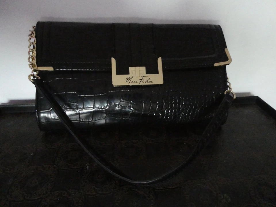 Bolso de mano Mark Fisher para mujer negro estampado de cocodrilo cadena sintética bolso sin asas plateado a presión Foto 2 de 4