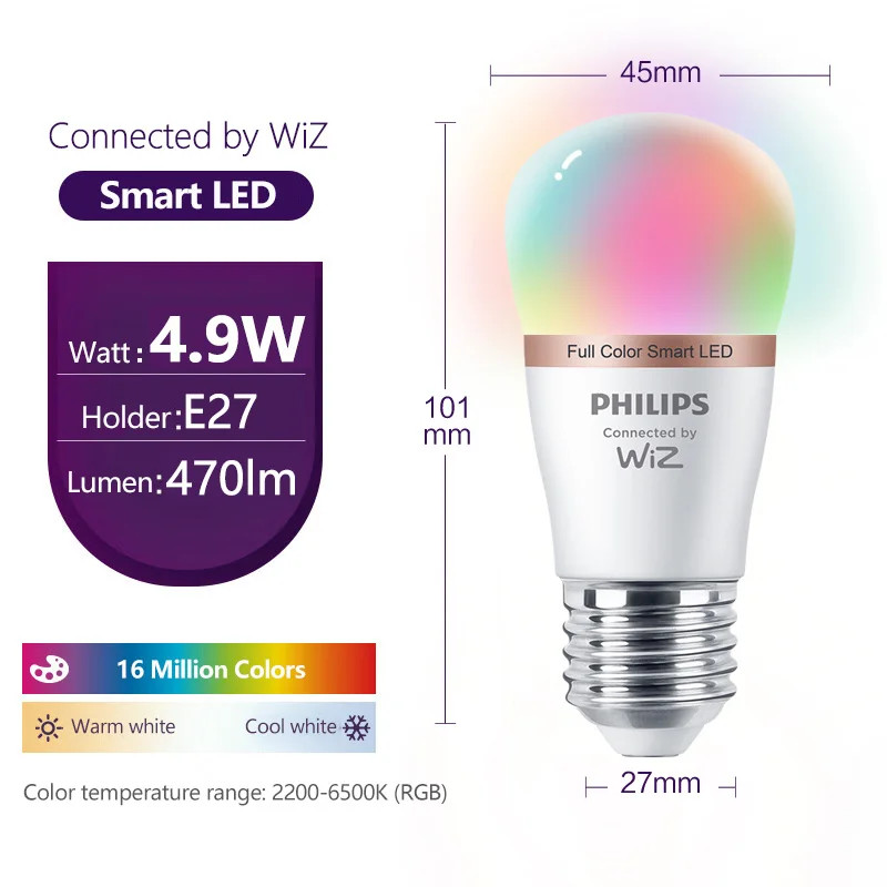 Philips 4.9W E27 P45 Wi-Fi & Bluetooth LED Smart Bulb 220V F