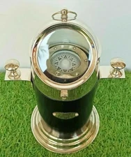 11" Brass Gimballed Ship Binnacle Compass on Wooden Base Nautical Gift Decor