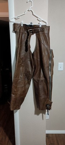 Vintage Harley Davidson Motorcycle Chaps Size Large Brown Leather 38" Length - Bild 3 von 23