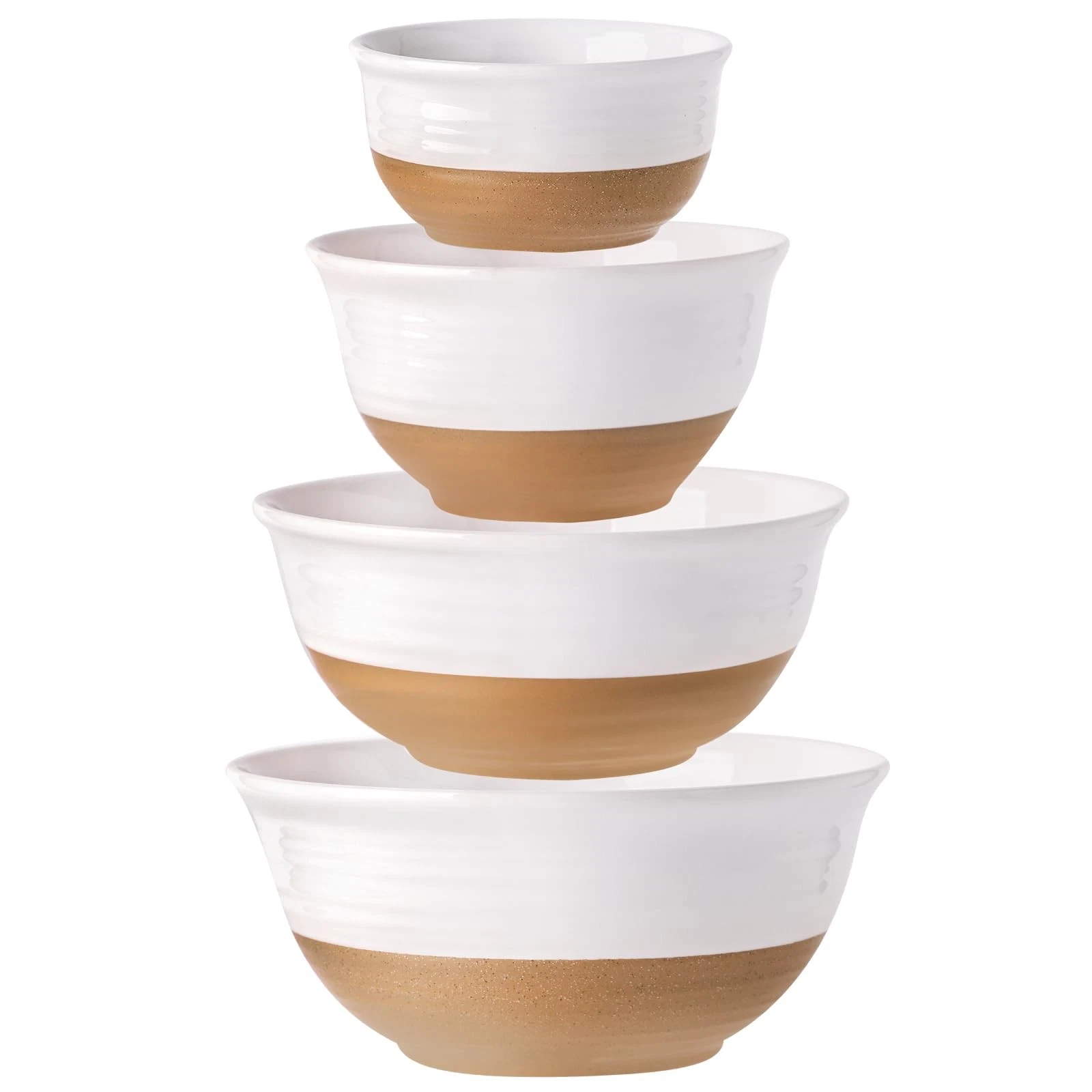 Nesting Ceramic Mixing Bowls Set of 4, 2.1/1.5/1.0/0.5 Qt White & Terracotta ...