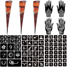 Moricher Temporary Tattoo Kits 3 Henna tattoo cones 101 Stencils brownish-red 