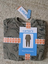Carter's 12M Fleece Footed One Piece Pajama 2-Way Zip Green Dinosaur