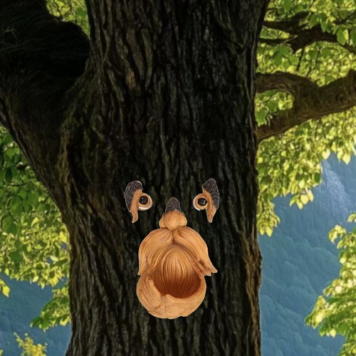 Resin Garden Bird Feeders Set of Two Tree Trunk Shape with Facial Features - Picture 2 of 7