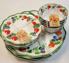 Primrose Vintage 12 Strawberry Melamine Dinner Dessert Appetizer Plates & Bowls