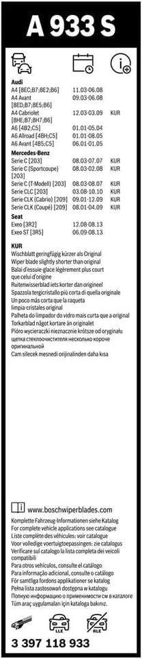 Juego de escobillas limpiaparabrisas BOSCH 3397118933 para Mercedes CLK320 CLK500 CLK55 C230 C240 Foto 4 de 4