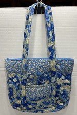 Borsa Leenie blu marrone floreale trapuntata tote bag chiusura zip con tasche LEGGI