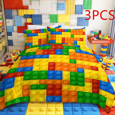 3pcs Colorful Bricks Thin Comforter Set Funny Dot Building Blocks Bedding Set