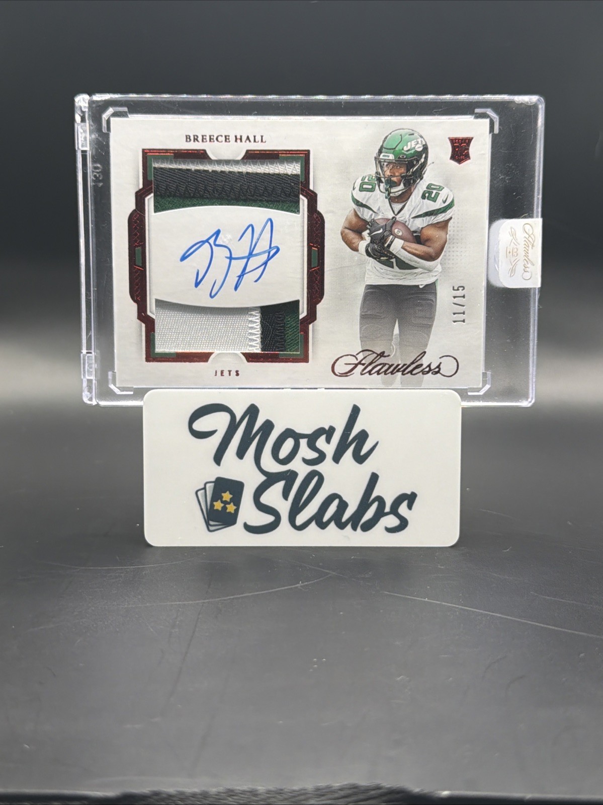 2022 Panini Flawless - Rookie Dual Patch Autographs Breece Hall #RDP-18 Ruby /15
