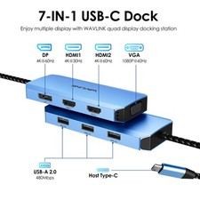7 in1 USB C Type-C Docking Station Quad Monitor Multiport Hub Dual Display