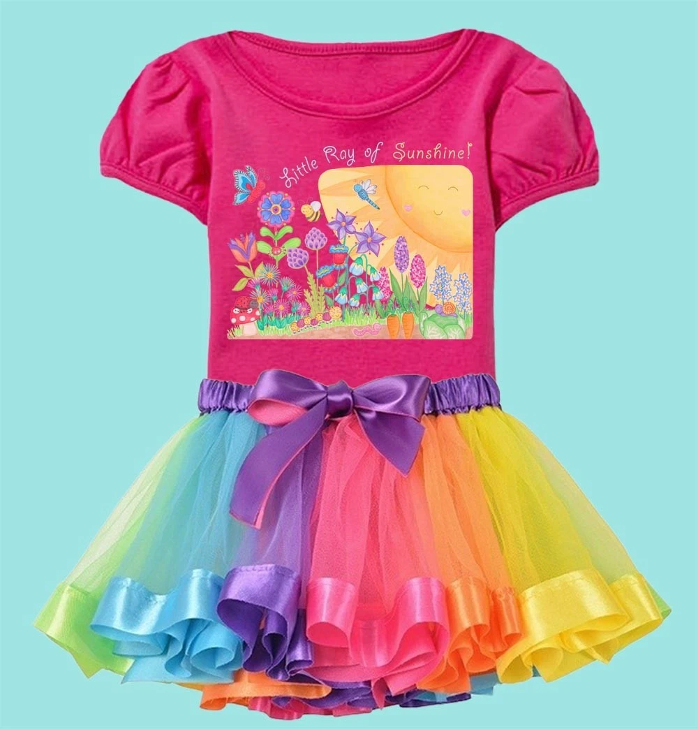 Toddler Girl Clothes: Pink T shirt "Little Ray of Sunshine” with Rainbow Tutu