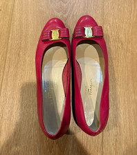 Vintage Salvatore Ferragamo Women s Red Leather Vara Bow Ballet Flats 10.5
