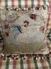 Pierre Deux Wool Tapestry Rooster Pillow Cover Trimmed 18 Inch Square