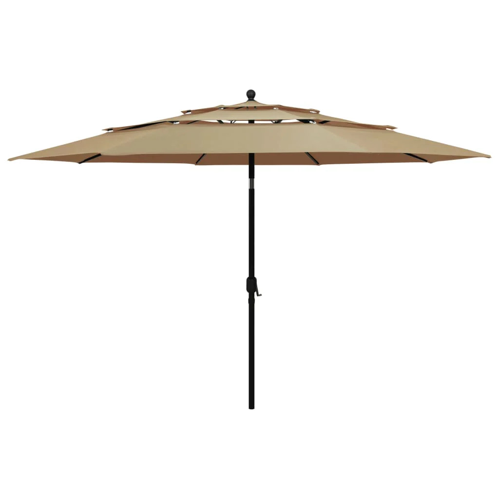 Parasol 3 niveaux mât alu 3,5m taupe Helloshop26