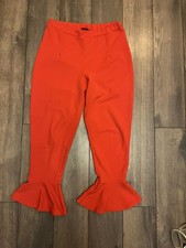PrettyLittleThing Red Flared Ruffle Hem Trousers – Bold Statement Pants Size 14