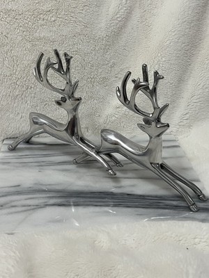 Mid-Century Modern Running Reindeers Figure Polished Aluminum Christmas Deer