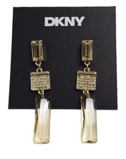 NEW DKNY GOLD TONE CRYSTAL PAVE DISC,CHAMPAGNE BAGUETTE CRYSTAL DROP EARRINGS