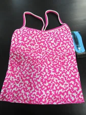 TYR Bright Idea Reversible Workout Tankini (ONLY) Pink White Size Med. *NWT*