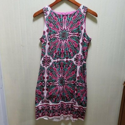London Times Dress Womens 8 Multicolor Floral Sleeveless Boat Neck Shift Short