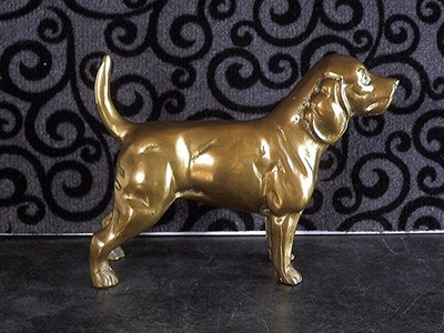 Großer Vintage massiver Messing Hund Spaniel Hund Beagle - 1340g - 7'' x 6'' - 18 x 15cm