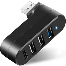 4-Port USB 3.0 Hub 90/180 Degree Rotatable Splitter PD-in 5W USB C Extender
