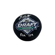 ELMER SODERBLOM Signed 2019 NHL Draft Puck - Pick 159 Inscription