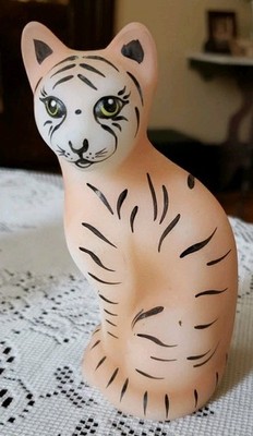 Vintage Fenton Art Glass Stylized Jungle Cat Tiger Hand Painted Signed