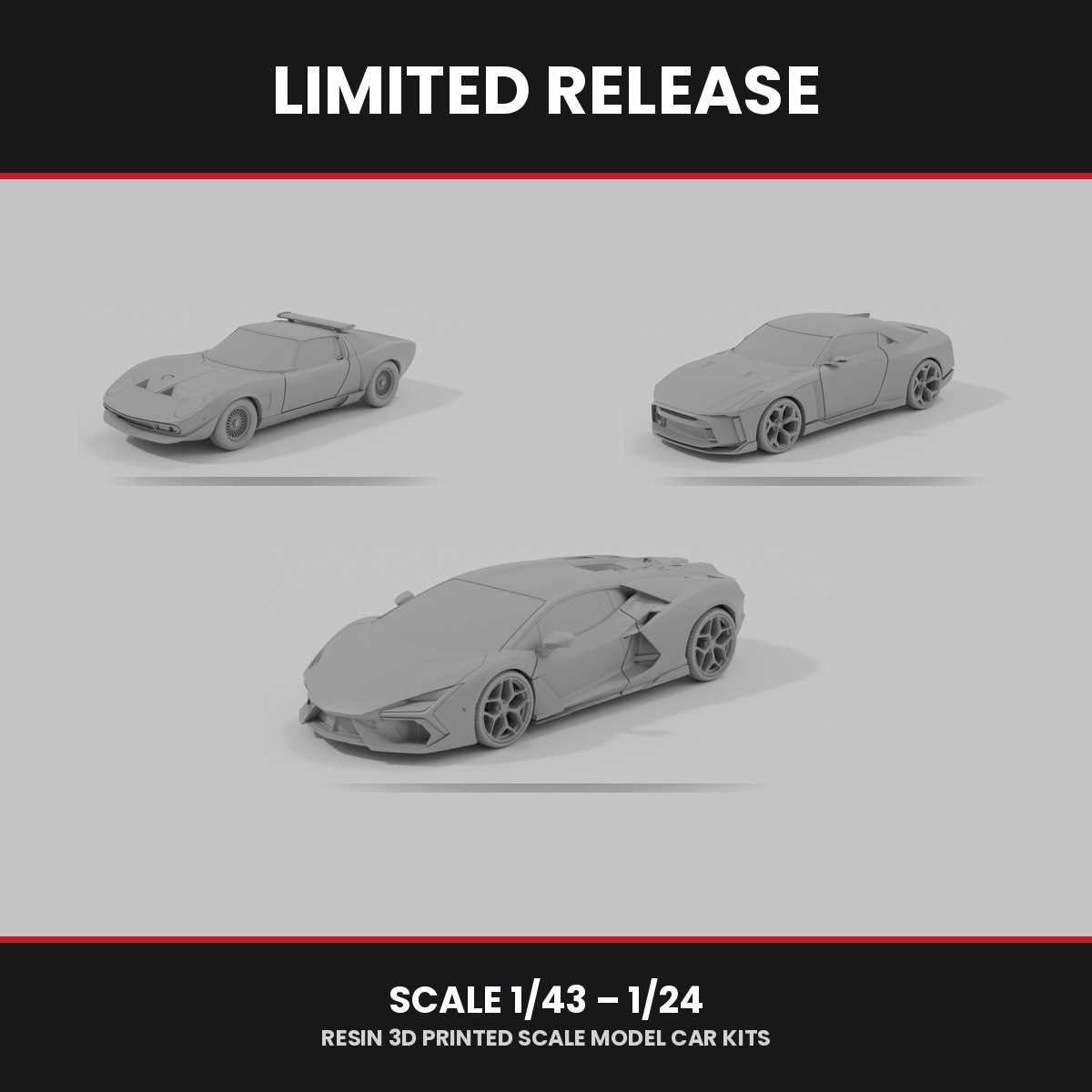 LIMITED RELEASE 3D Printed Scale Model Car Kits – Resin – 1/32 to 1/24 – New